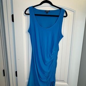 Express Vibrant Blue Ruched Dress